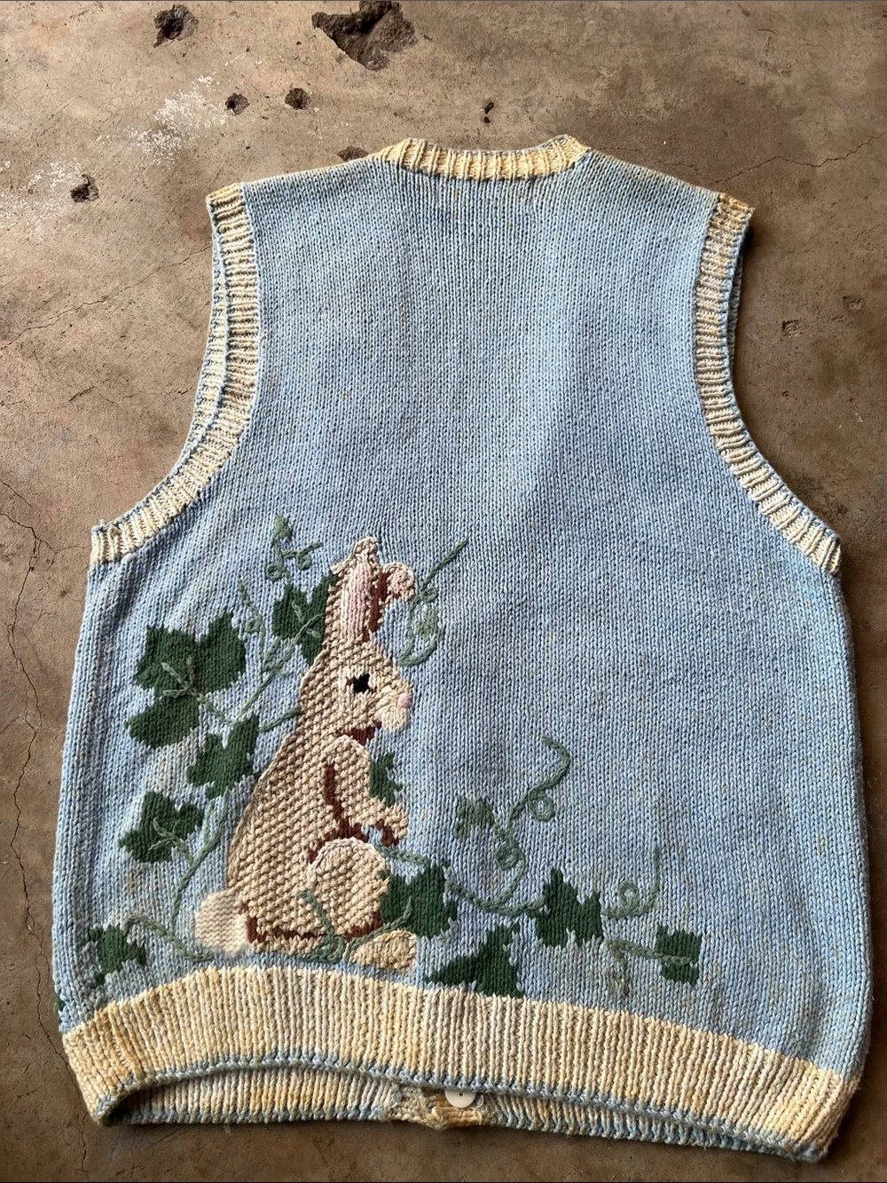 BellePointe Bunny Motif Knit Vest in Pale Blue and Cream